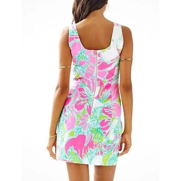 LILLY PULITZER Pink White Tropical Floral Print 100% Cotton Cathy Shift Dress 12 - Picture 2 of 9